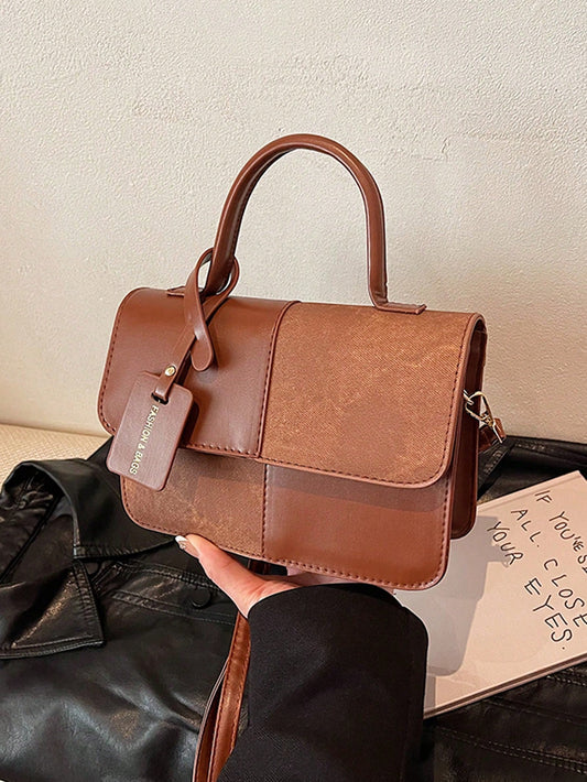 Suede Panel Mini Top Handle Bag