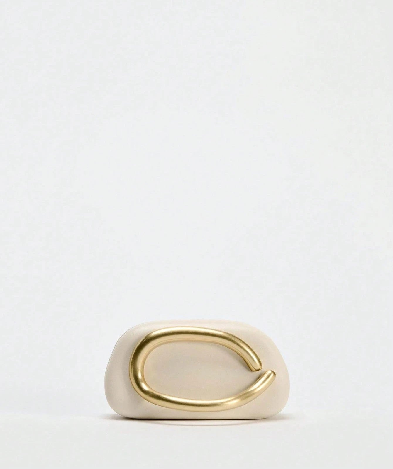 C-Handle Sculptural Cream Clutch