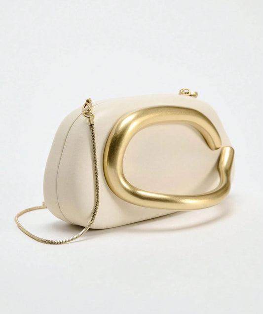 C-Handle Sculptural Cream Clutch