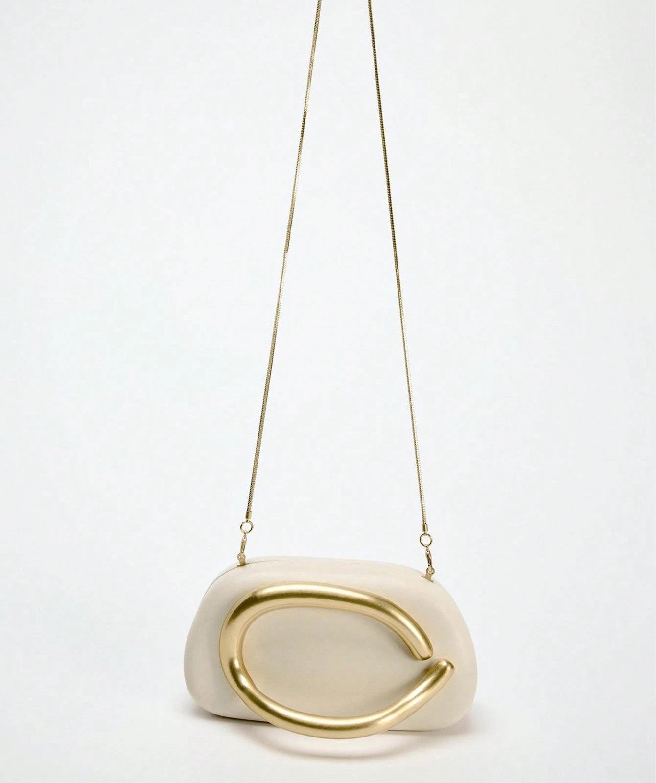 C-Handle Sculptural Cream Clutch