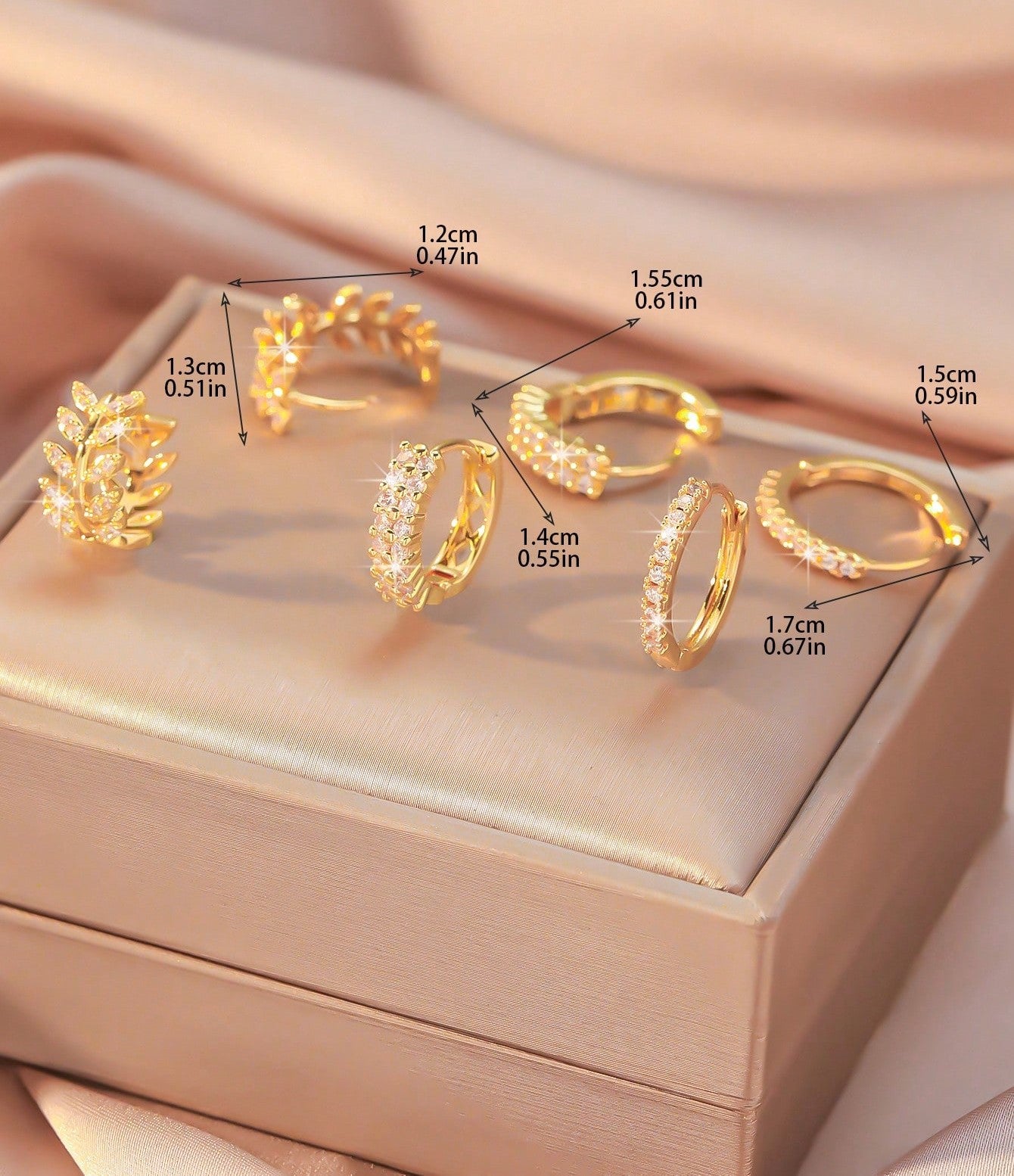 Elegant Wheat Design Hoop Earring Set with Cubic Zirconia