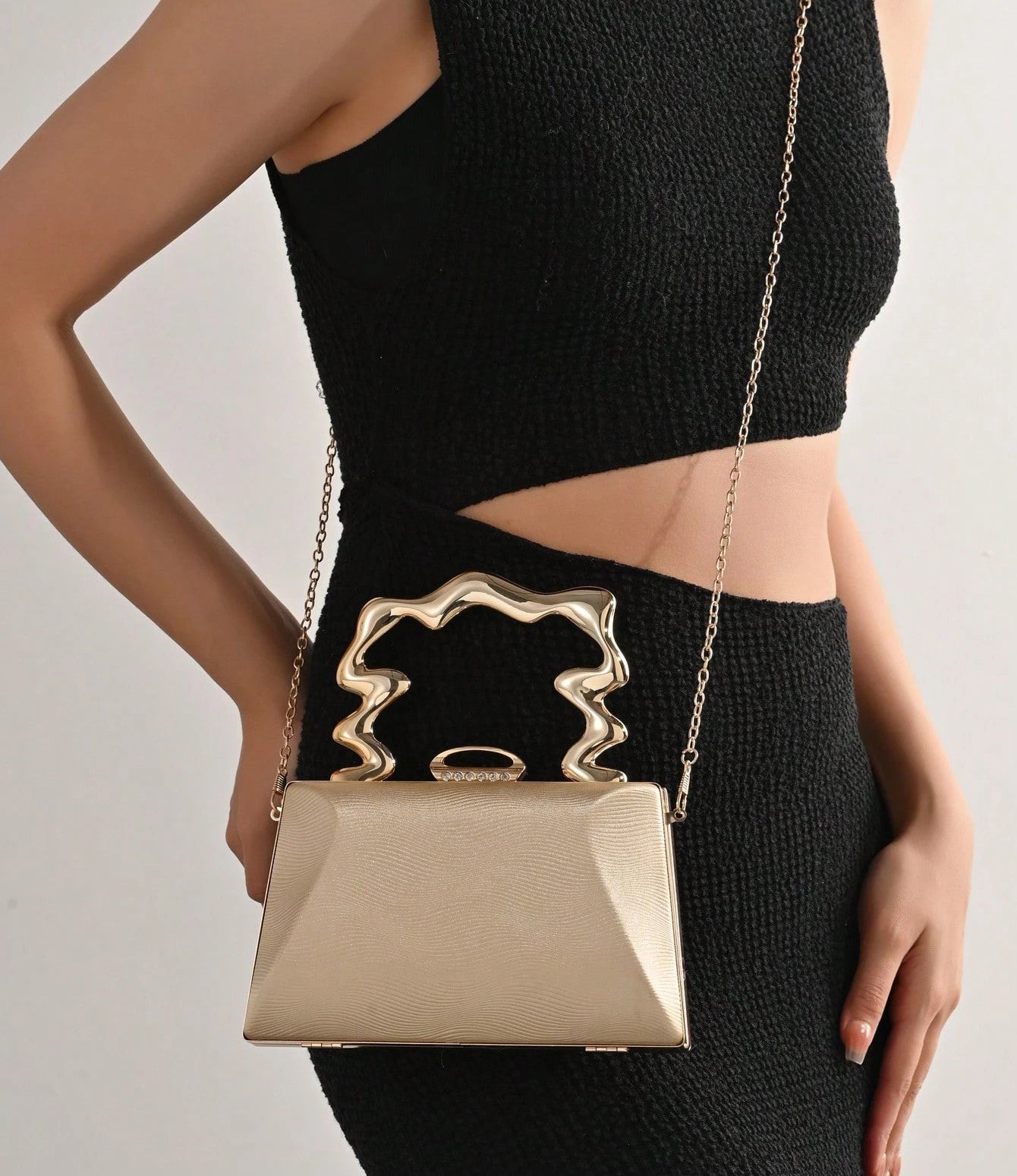 Sculpted Wave Handle Evening Bag