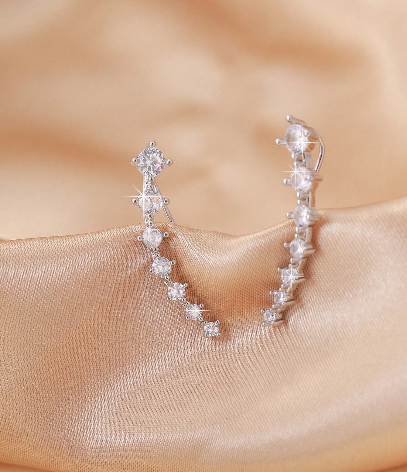 Minimalist Cubic Zirconia Ear Climber Stud Earrings