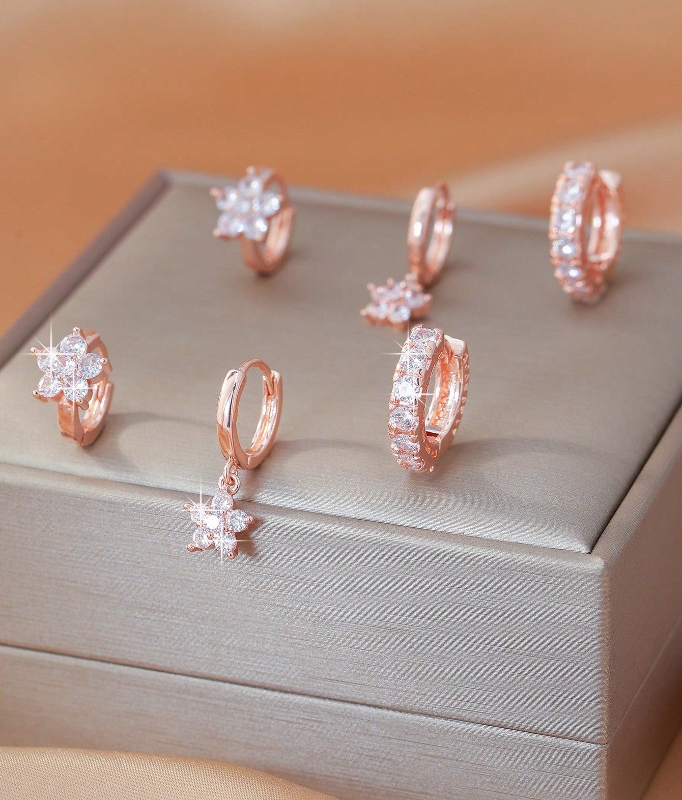 Cubic Zirconia Flower Hoop & Pendant Earring Set