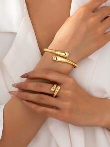 Minimal Teardrop Gold-Plated Bracelet & Ring Set