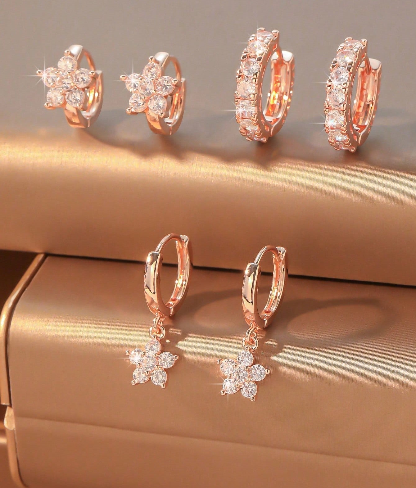 Cubic Zirconia Flower Hoop & Pendant Earring Set