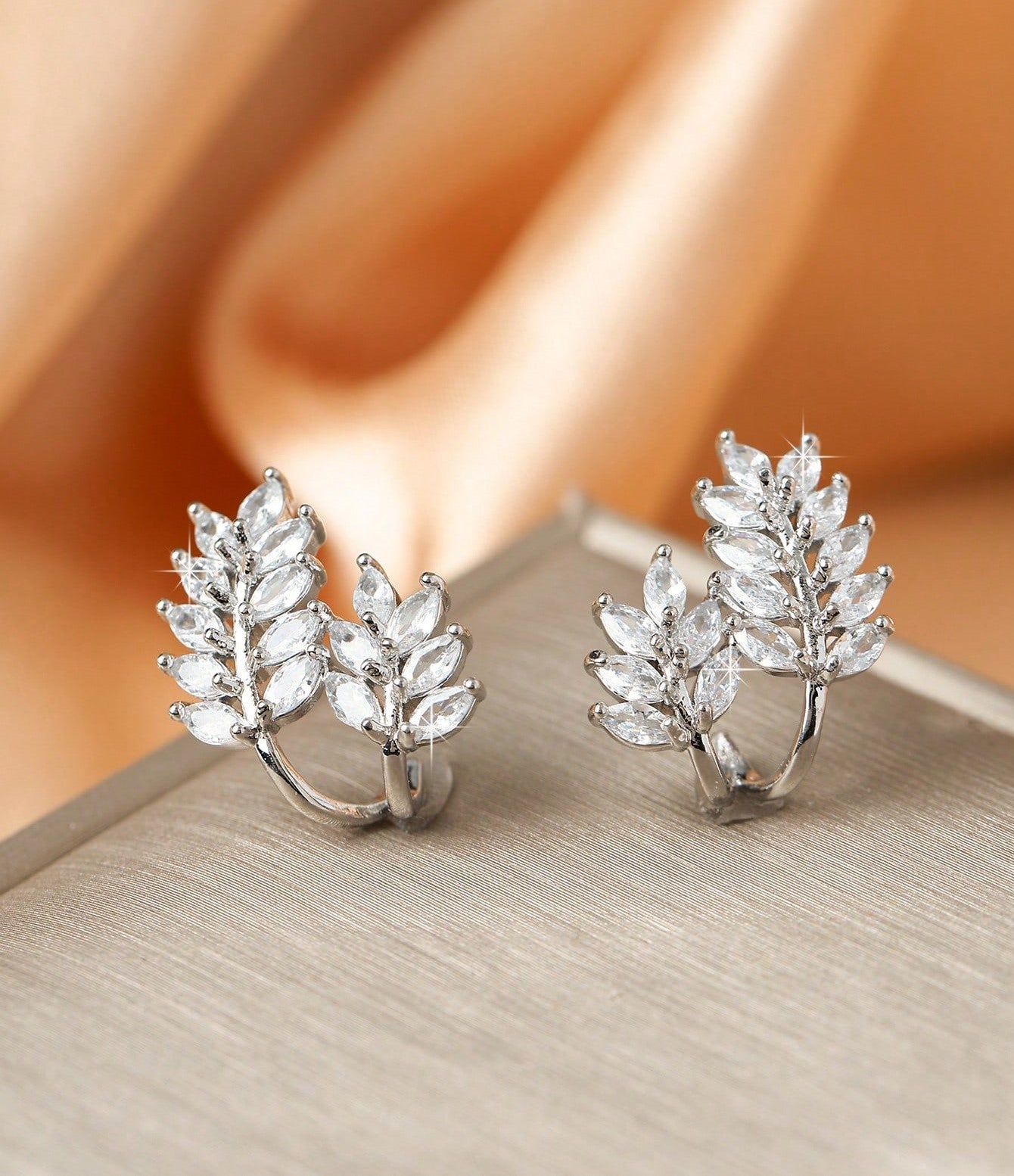 Sparkling Cubic Zirconia Wheat Ear Stud Earrings