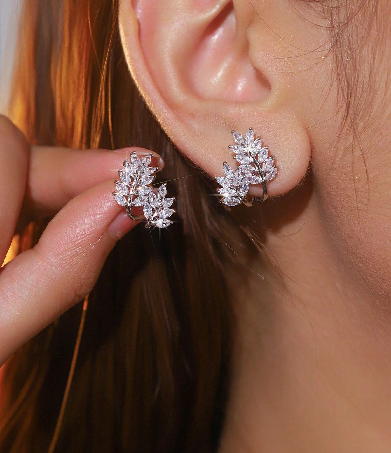 Sparkling Cubic Zirconia Wheat Ear Stud Earrings