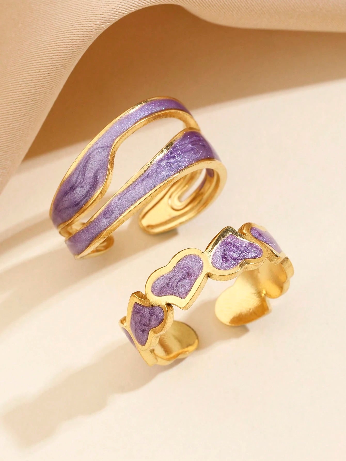 Gold Plated Heart Open Ring Duo