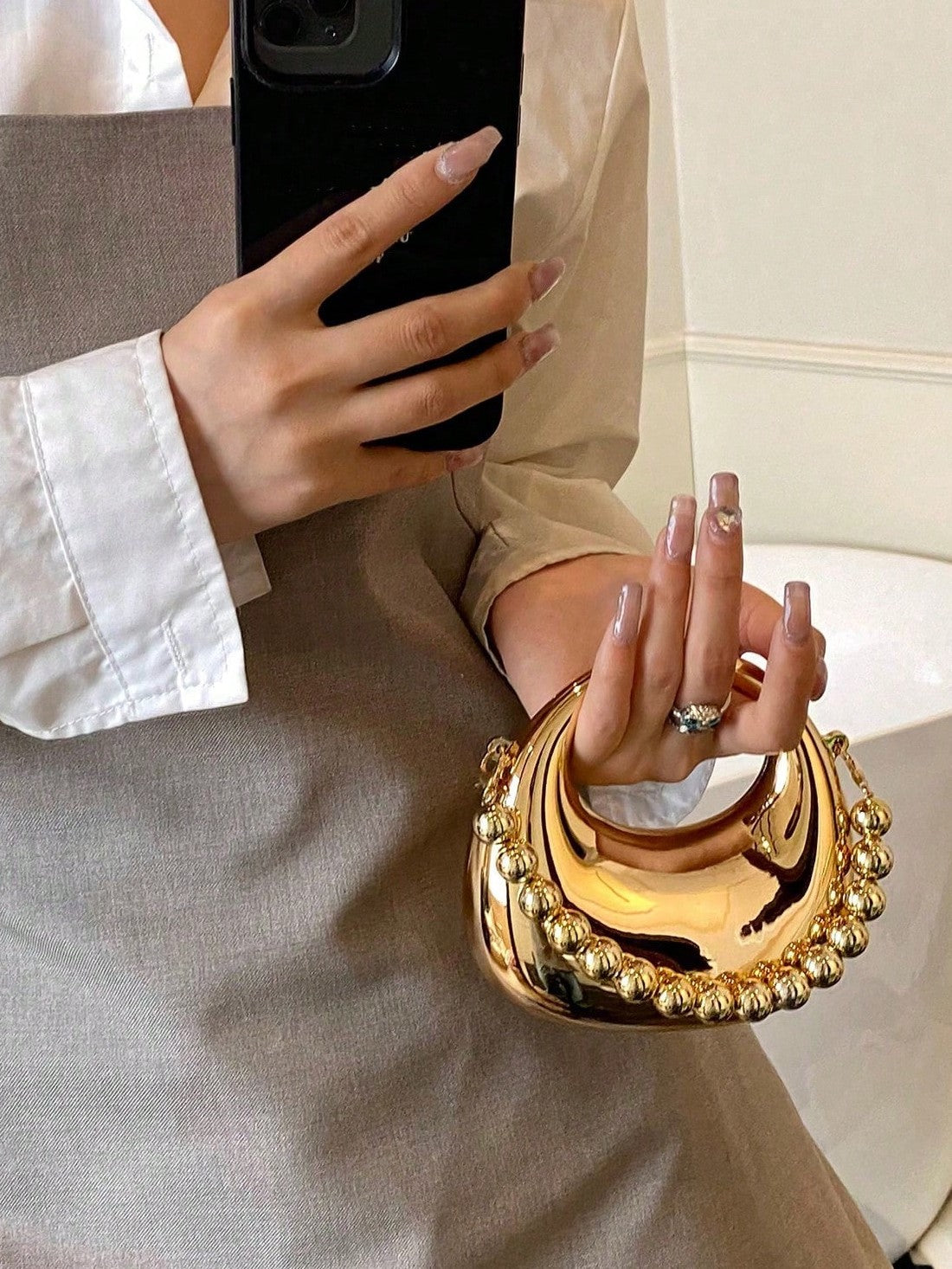 Gold Sculpted Mini Statement Bag