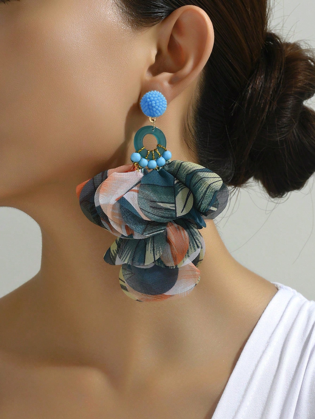 Long Organza Petal Pendant Earrings