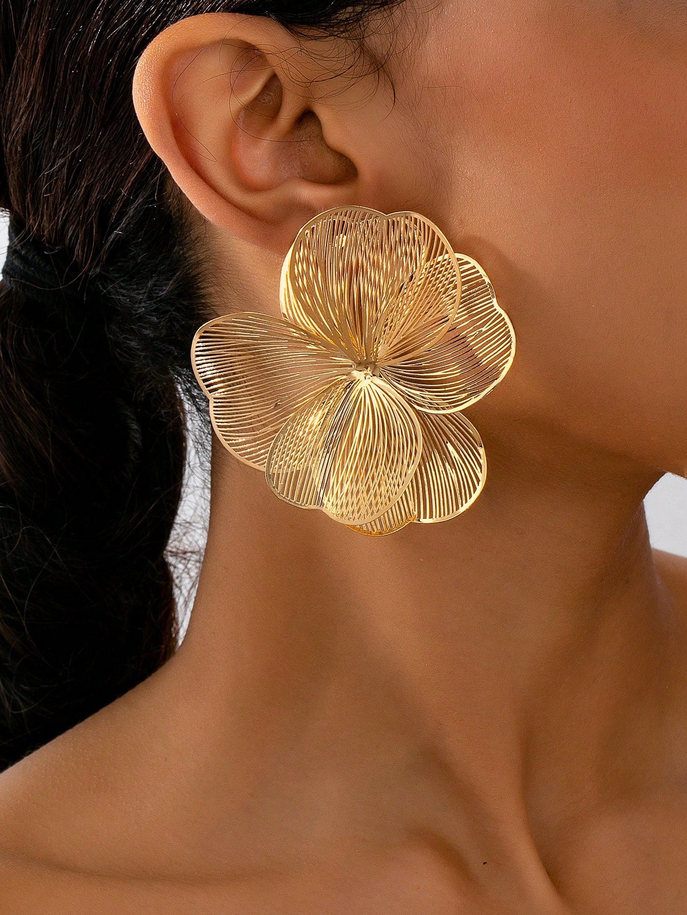 Gold-Plated Floral Pendant Earrings
