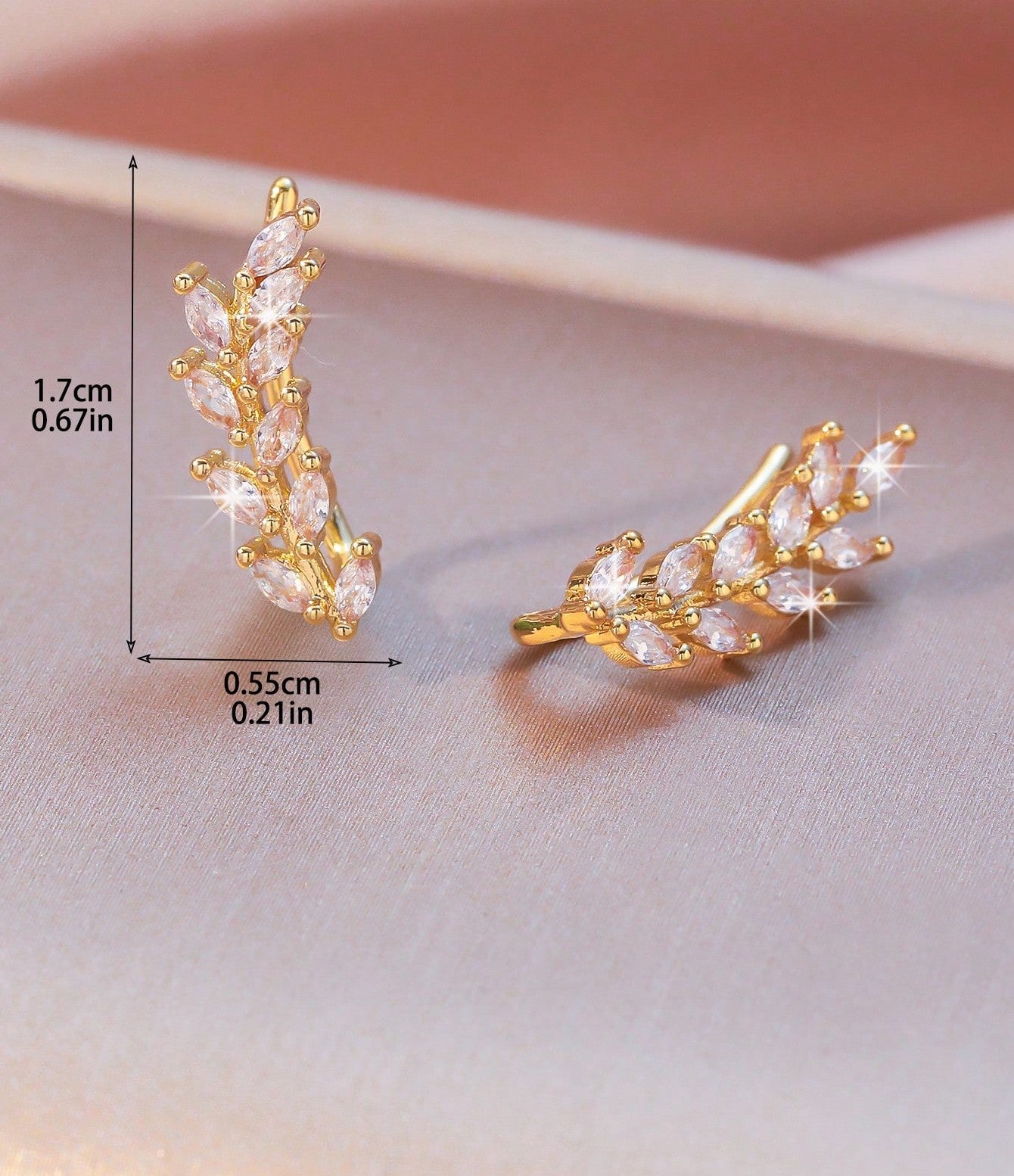 Elegant Leaf Cubic Zirconia Ear Climber Earrings