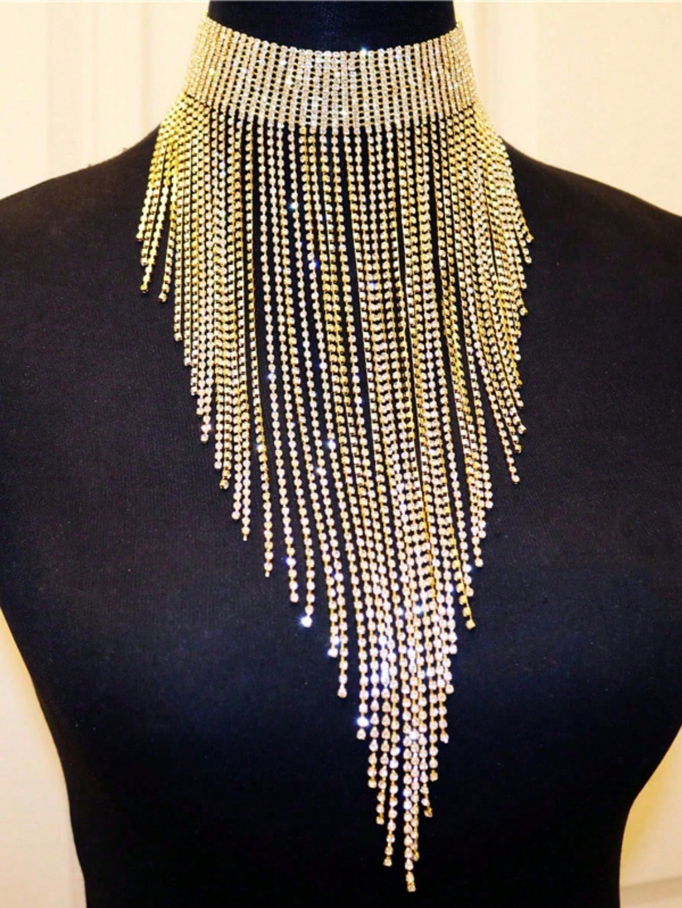 Rhinestone Fringe Tassel Choker Necklace