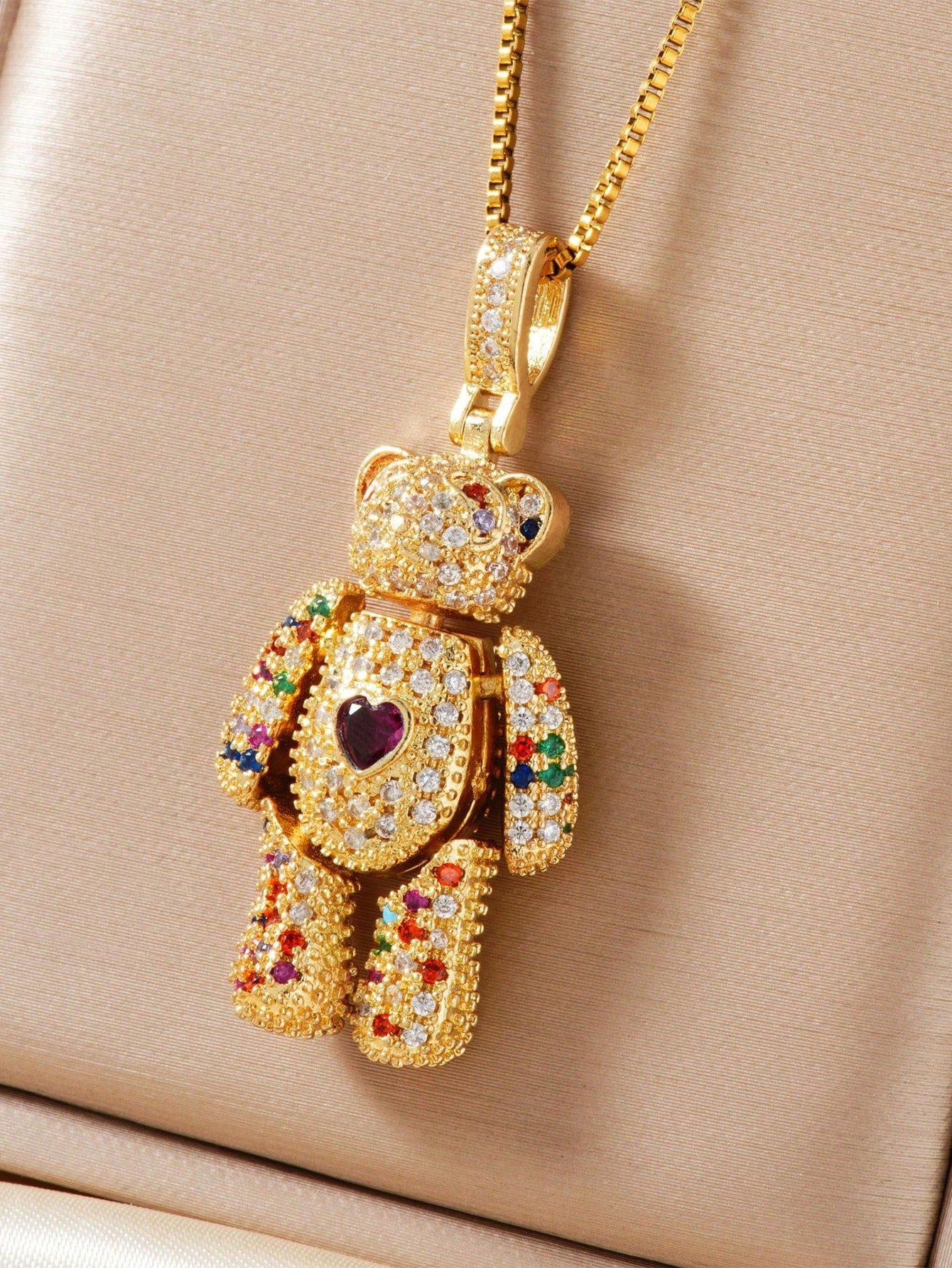 Zircon Teddy Bear Pendant Necklace