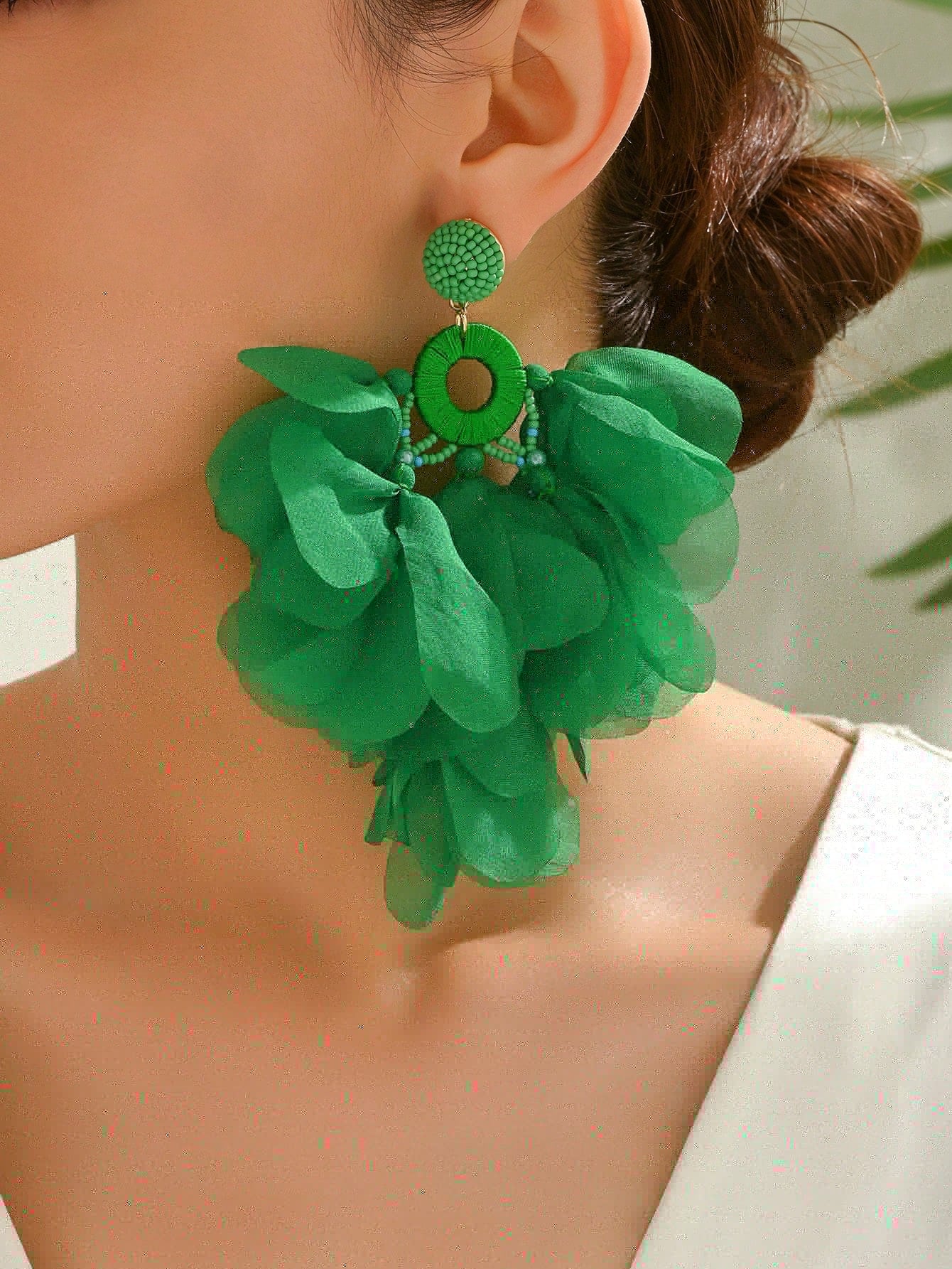 Long Organza Petal Pendant Earrings