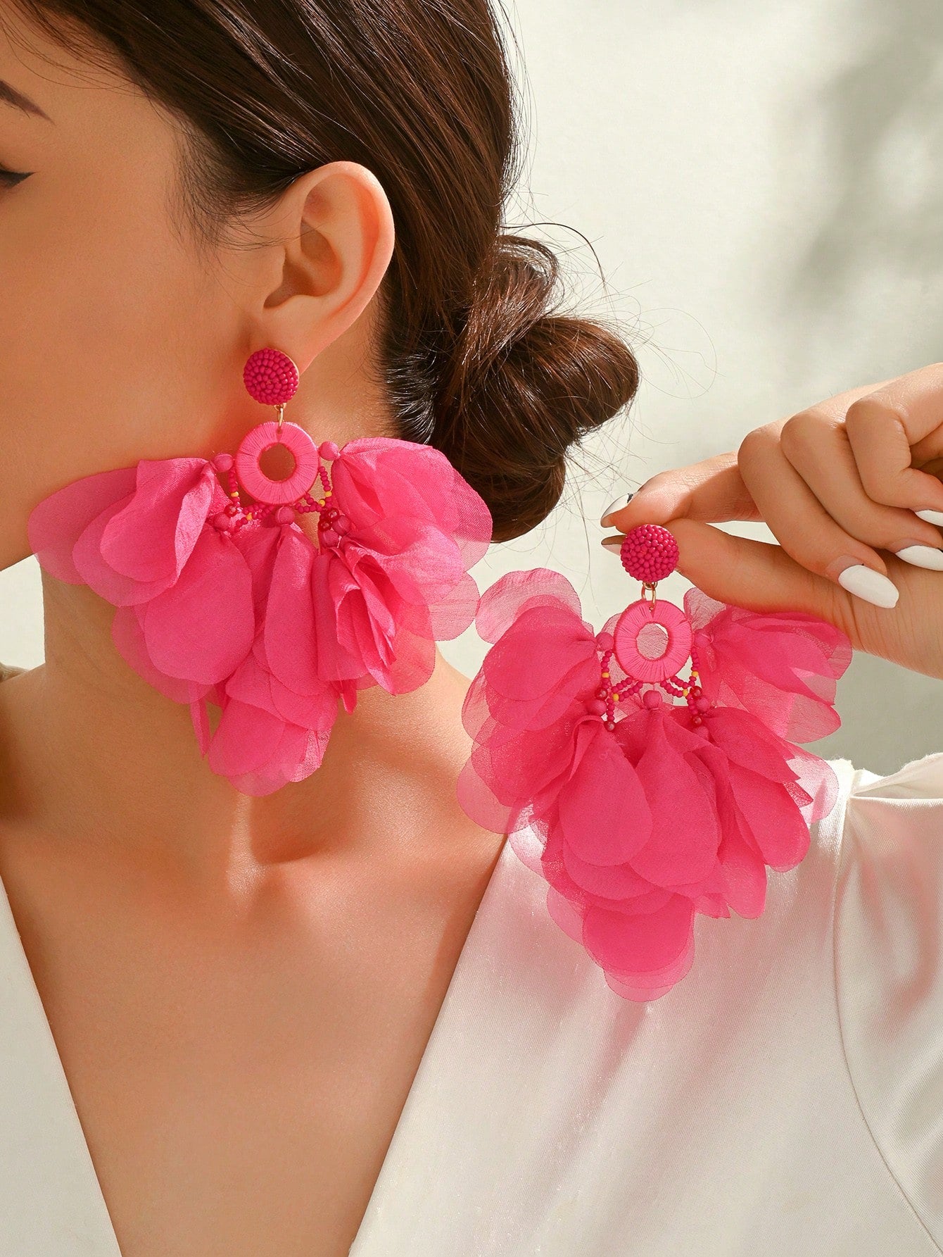 Long Organza Petal Pendant Earrings