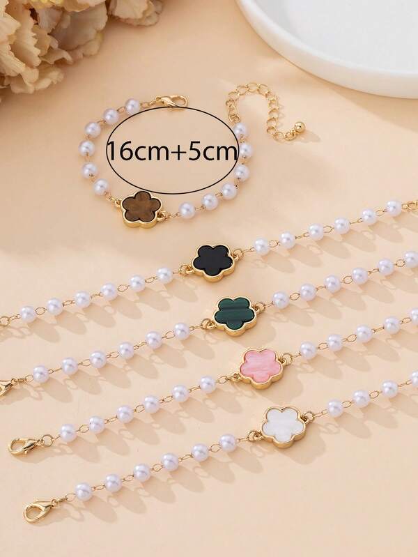 Pearl Clover™ – 5-Piece Pearl Charm Bracelet Set