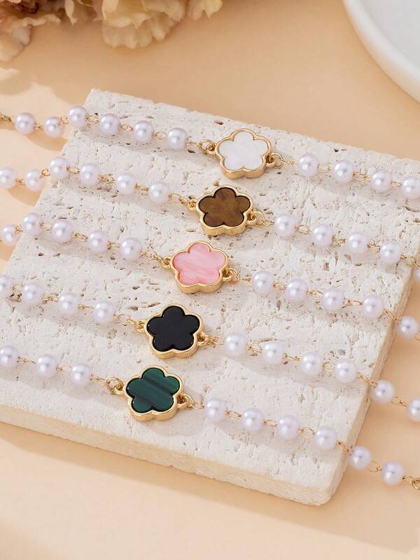 Pearl Clover™ – 5-Piece Pearl Charm Bracelet Set