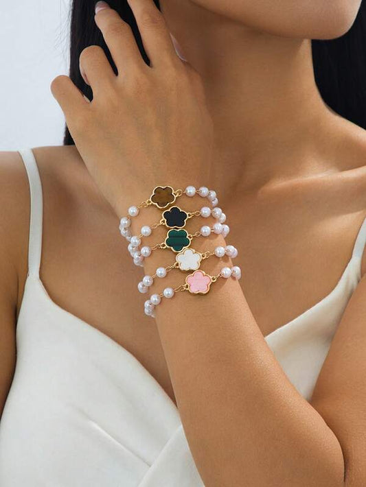 Pearl Clover™ – 5-Piece Pearl Charm Bracelet Set
