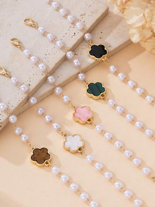 Pearl Clover™ – 5-Piece Pearl Charm Bracelet Set
