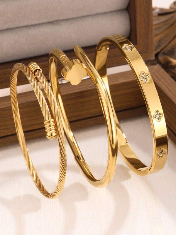 Golden Bloom™ – Luxury 3-Piece Gold-Plated Bangle Set