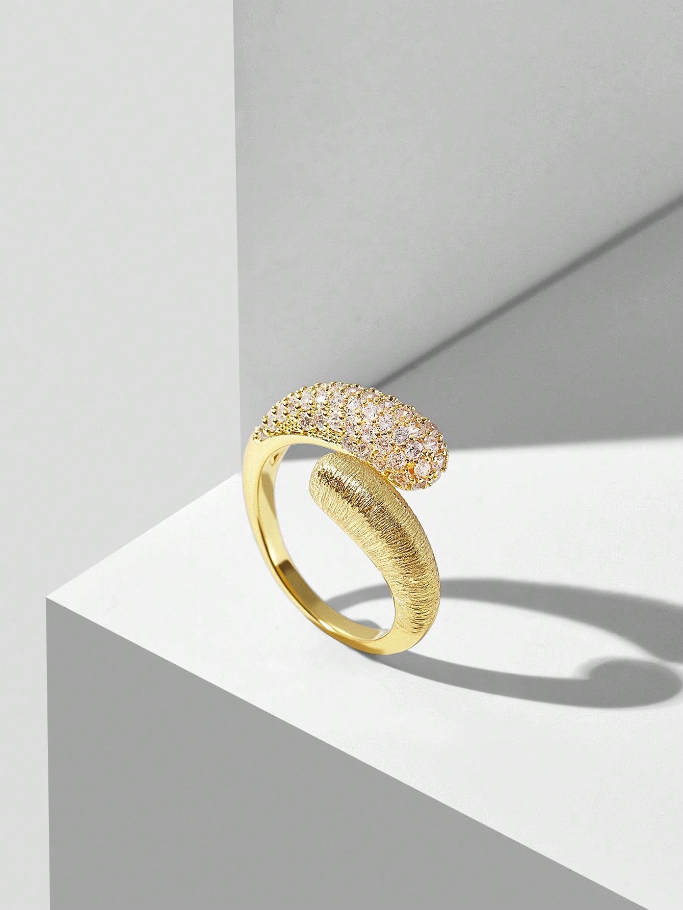 Sculptural Gold Ring with Pavé Detail