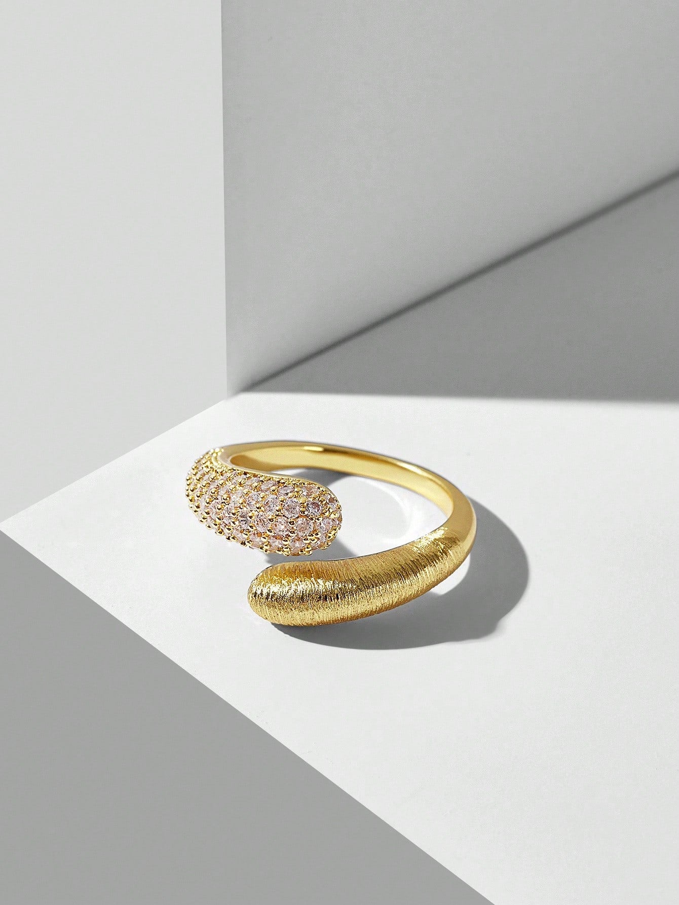Sculptural Gold Ring with Pavé Detail