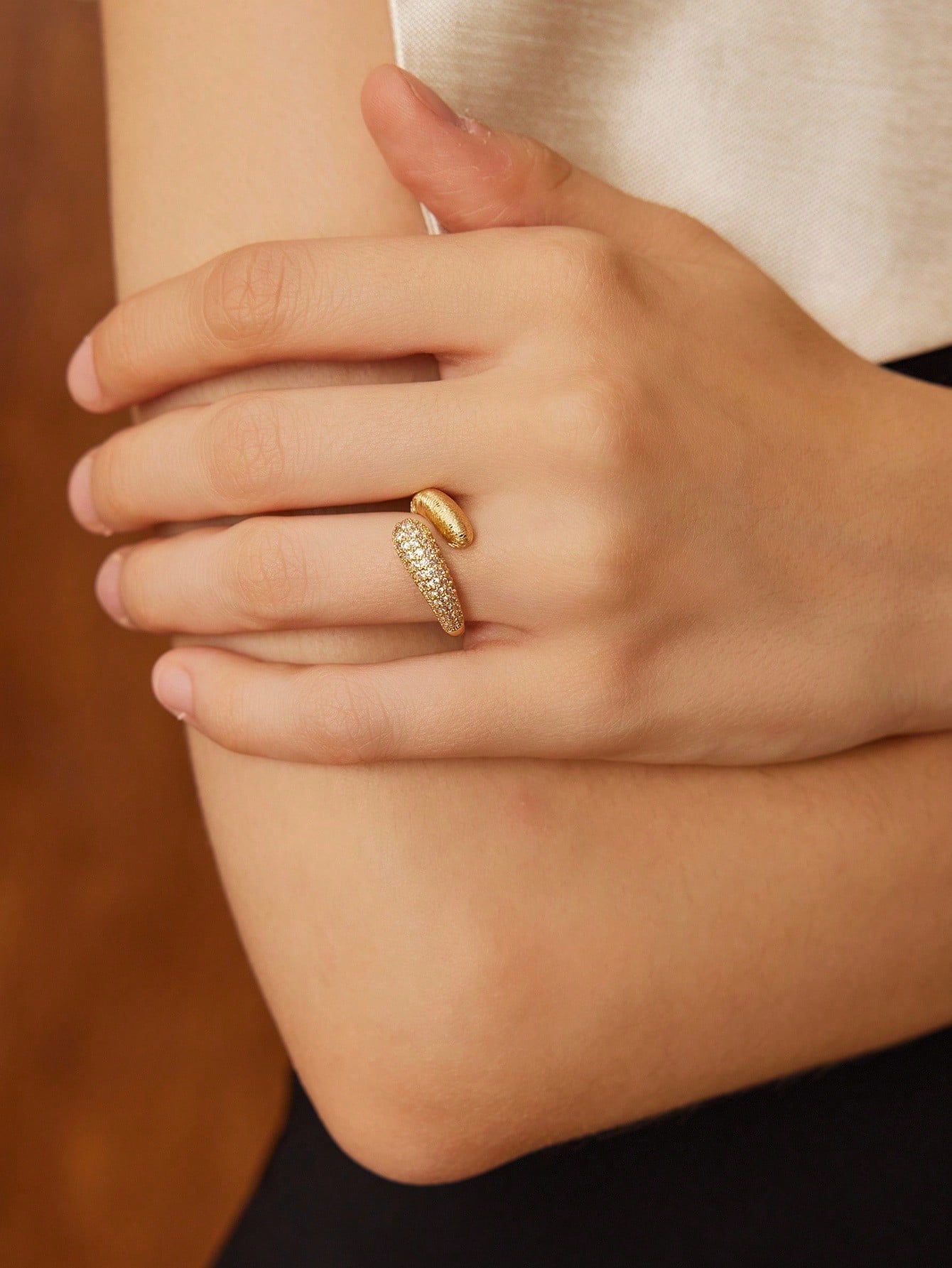 Sculptural Gold Ring with Pavé Detail