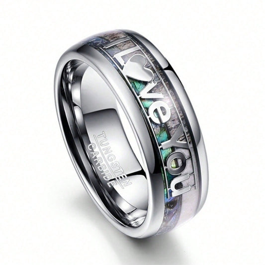 I Love You Tungsten Inlay Band Ring