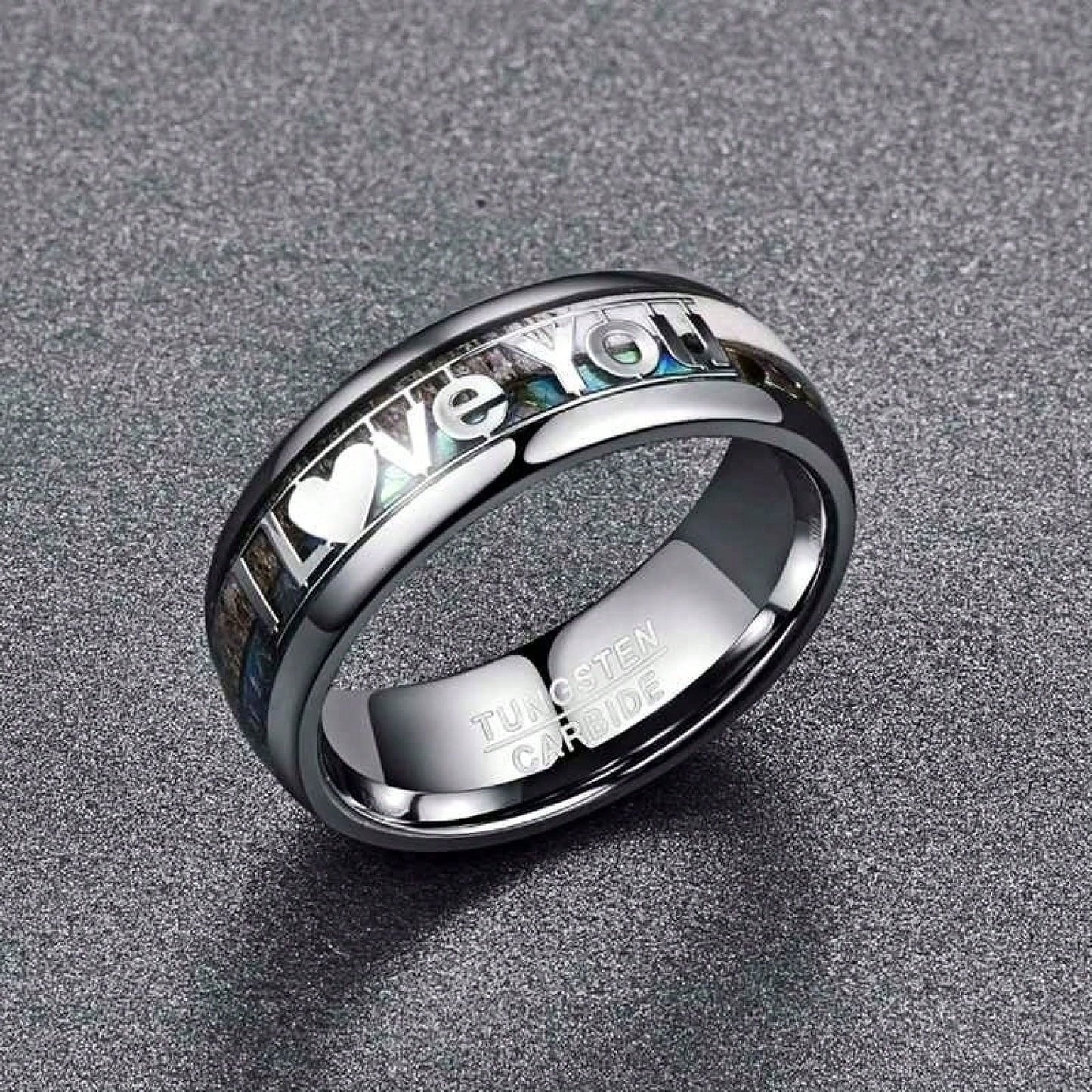 I Love You Tungsten Inlay Band Ring