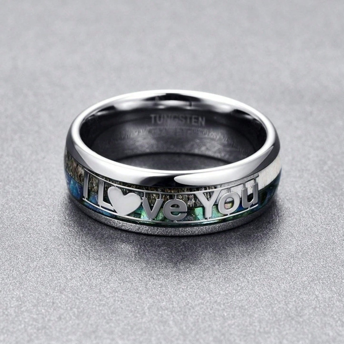 I Love You Tungsten Inlay Band Ring