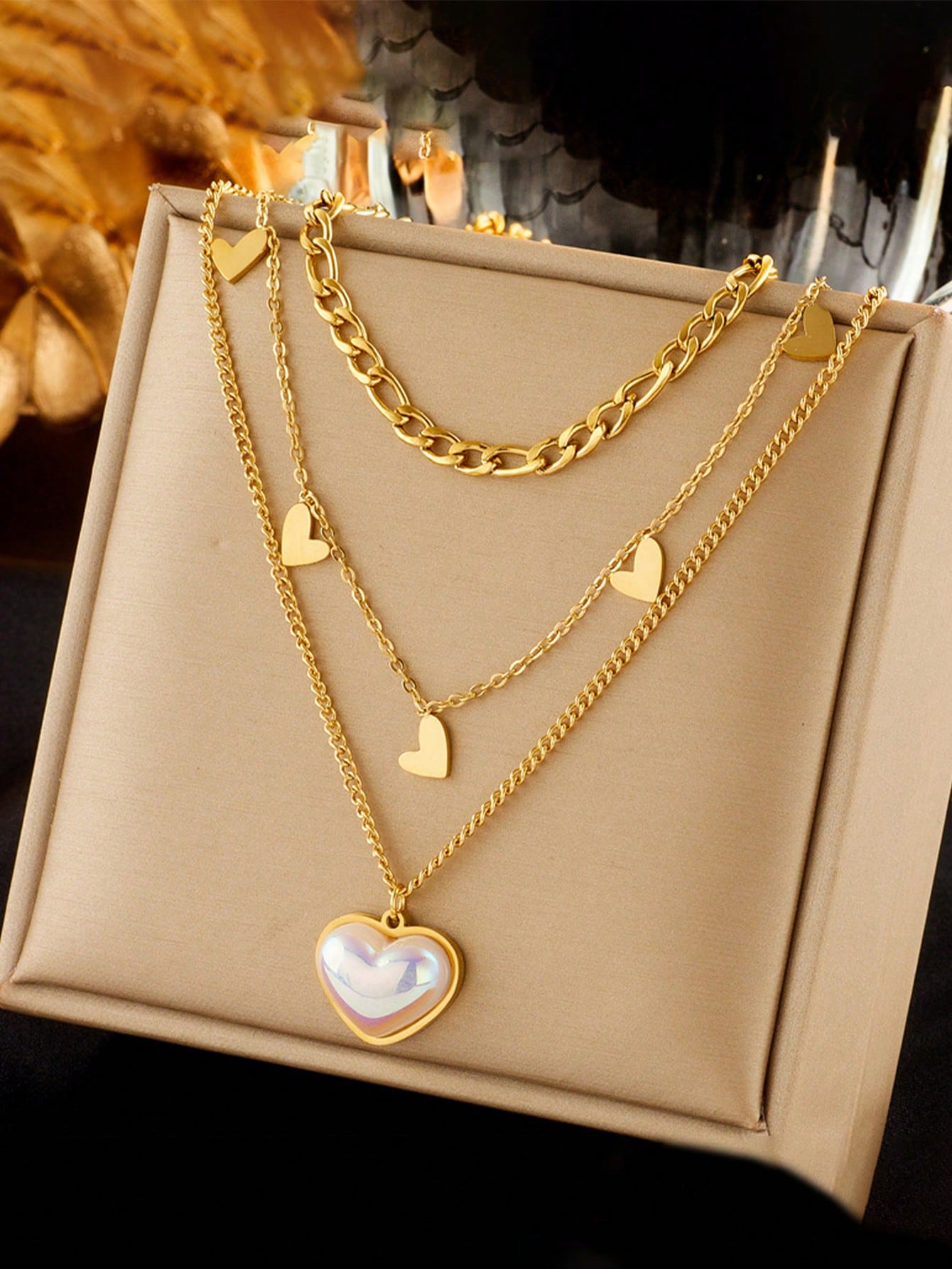 Layered Love & Crescent Moon Necklace Set