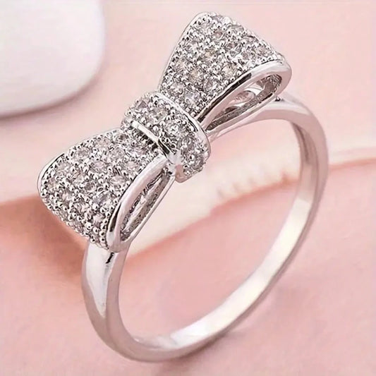 Elegant Bowknot Cubic Zirconia Silver Ring