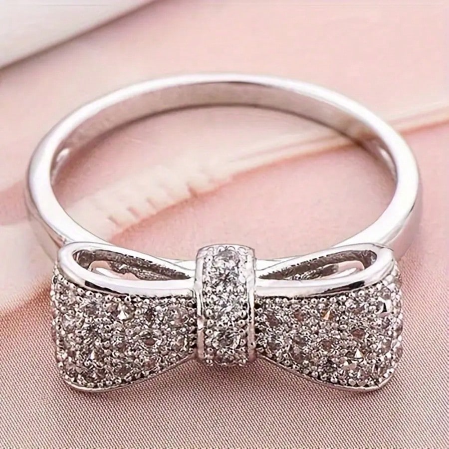 Elegant Bowknot Cubic Zirconia Silver Ring