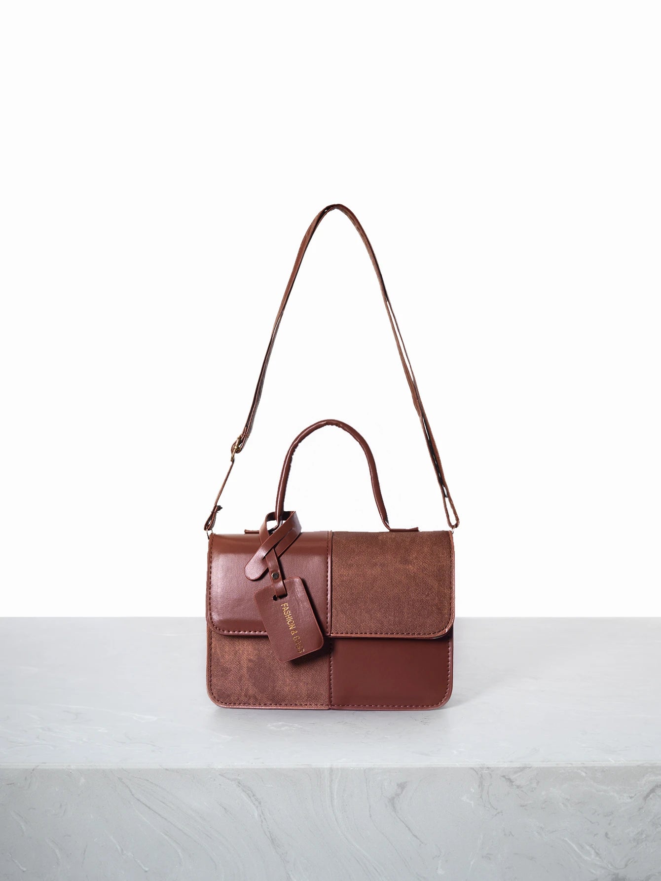 Suede Panel Mini Top Handle Bag