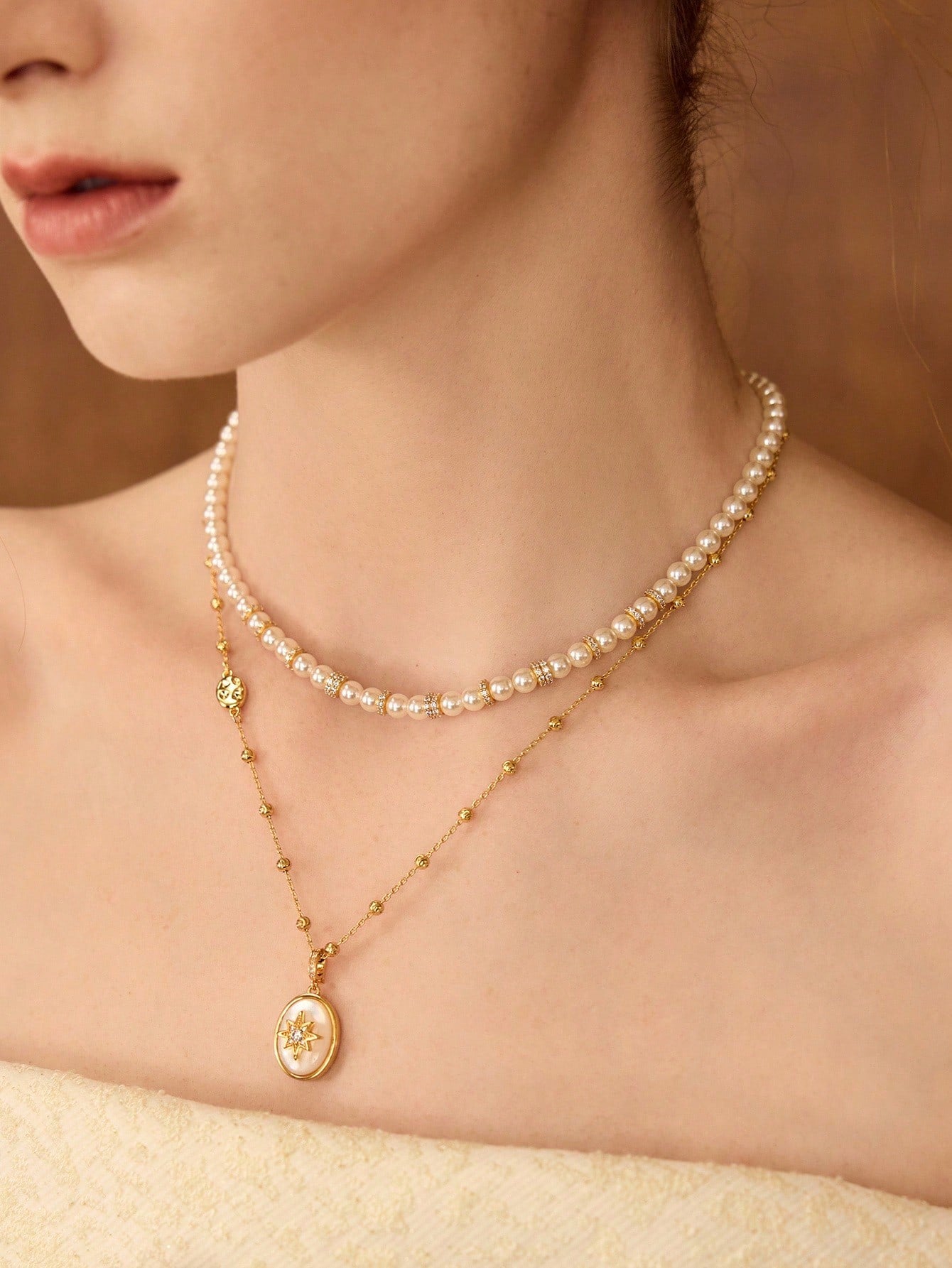 Pearl Choker & Star Locket Necklace Set