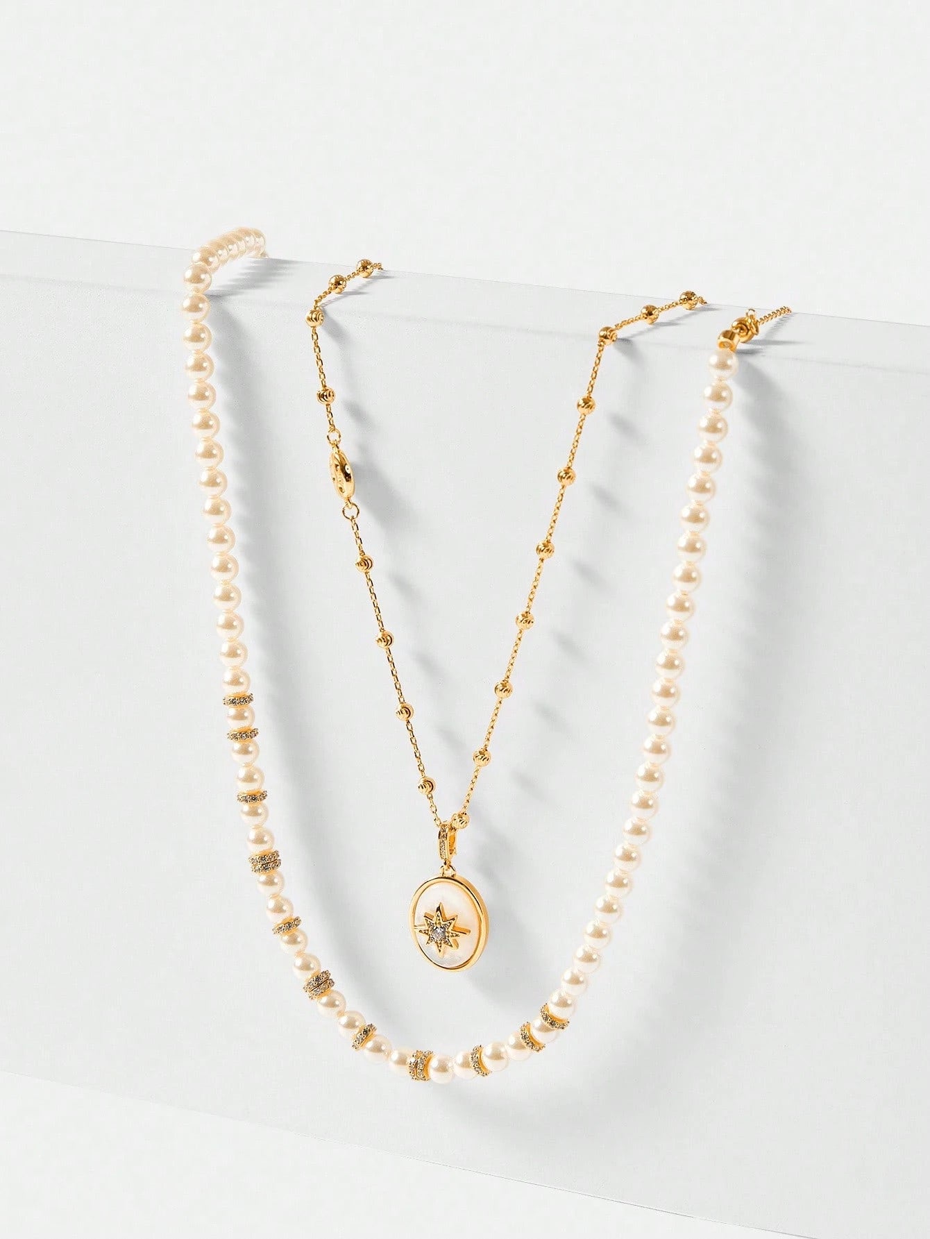 Pearl Choker & Star Locket Necklace Set