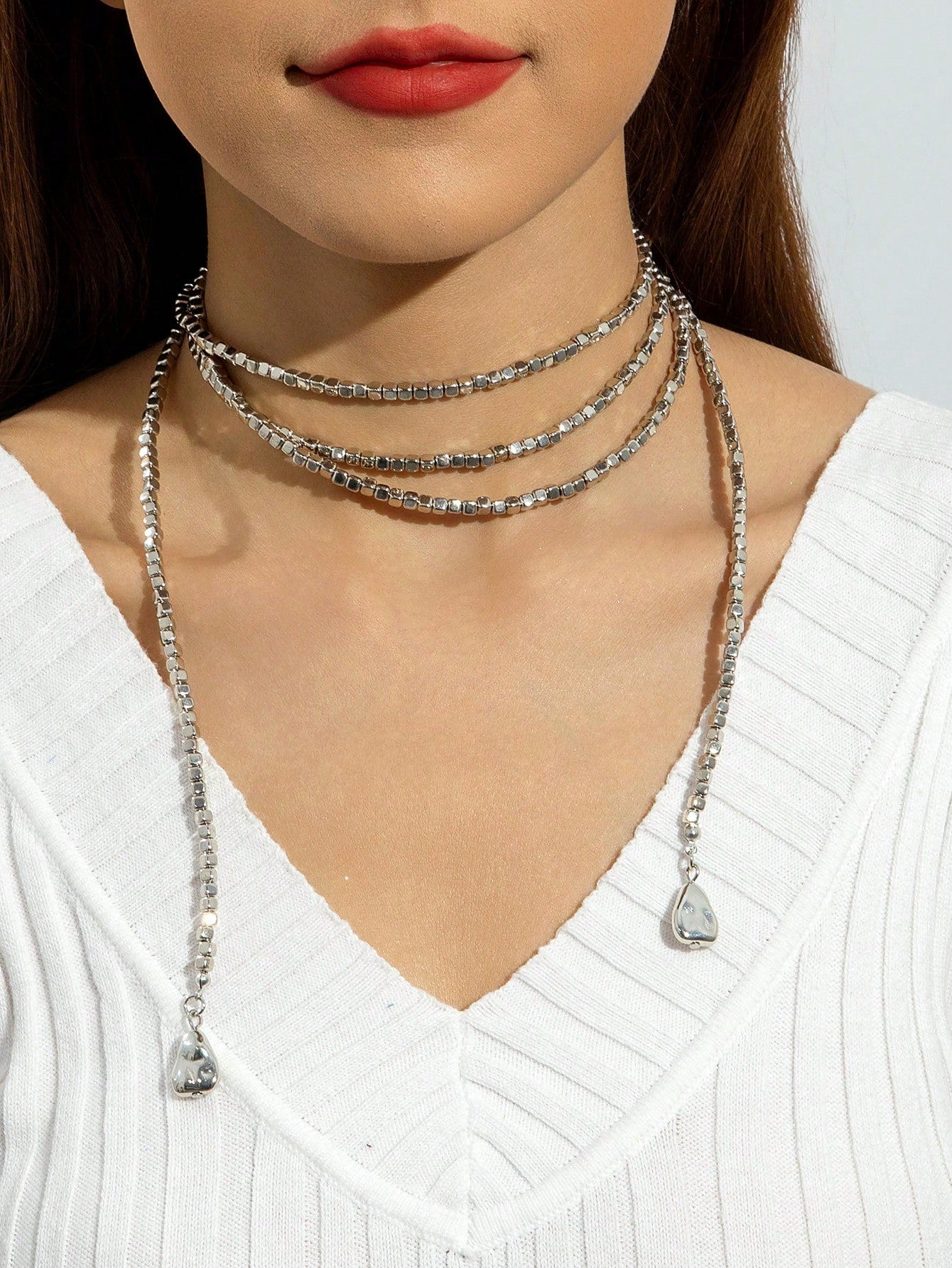 Asymmetrical Layered Y Chain Necklace with Drop Pendant