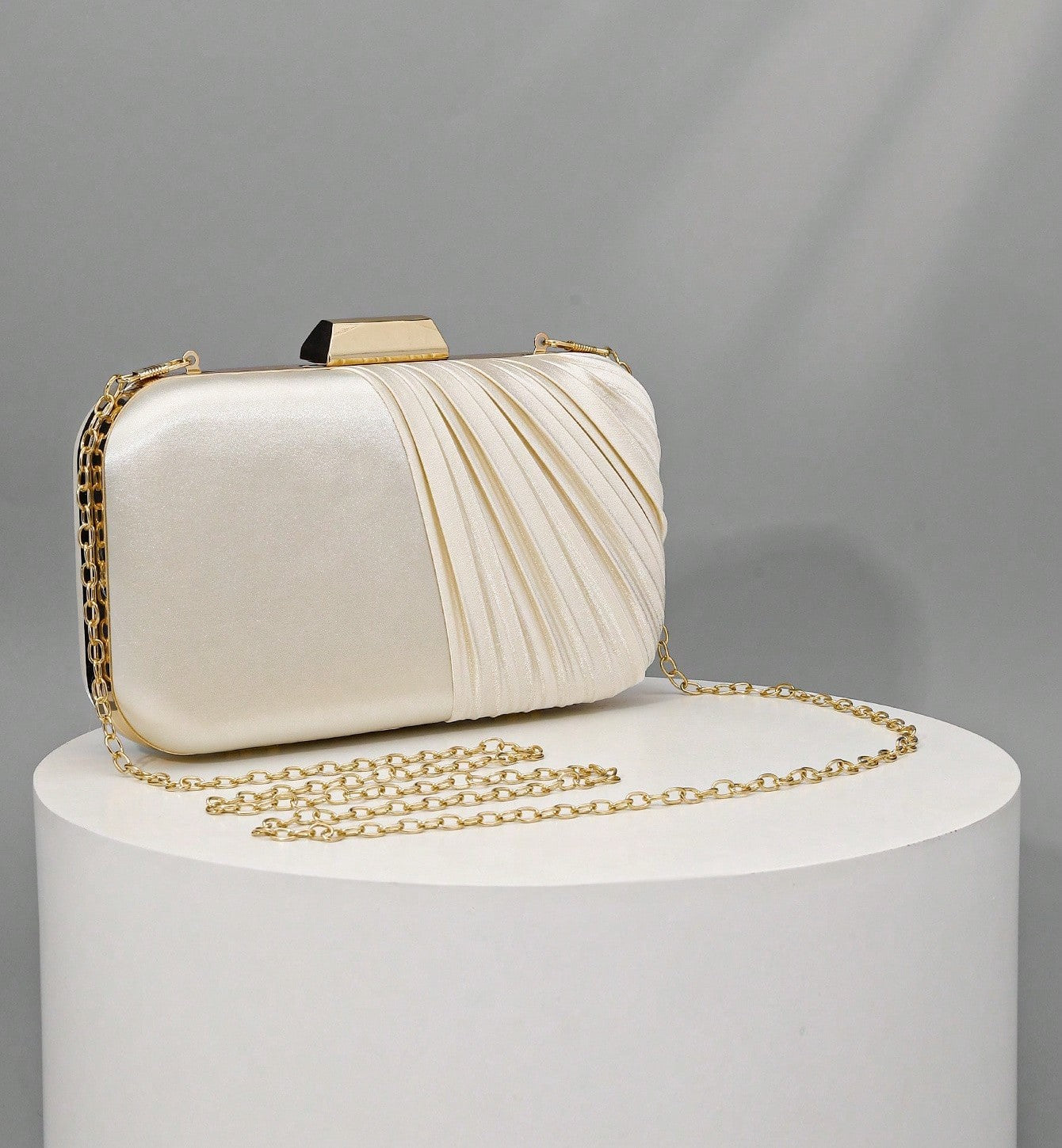 Pleated Satin Evening Clutch