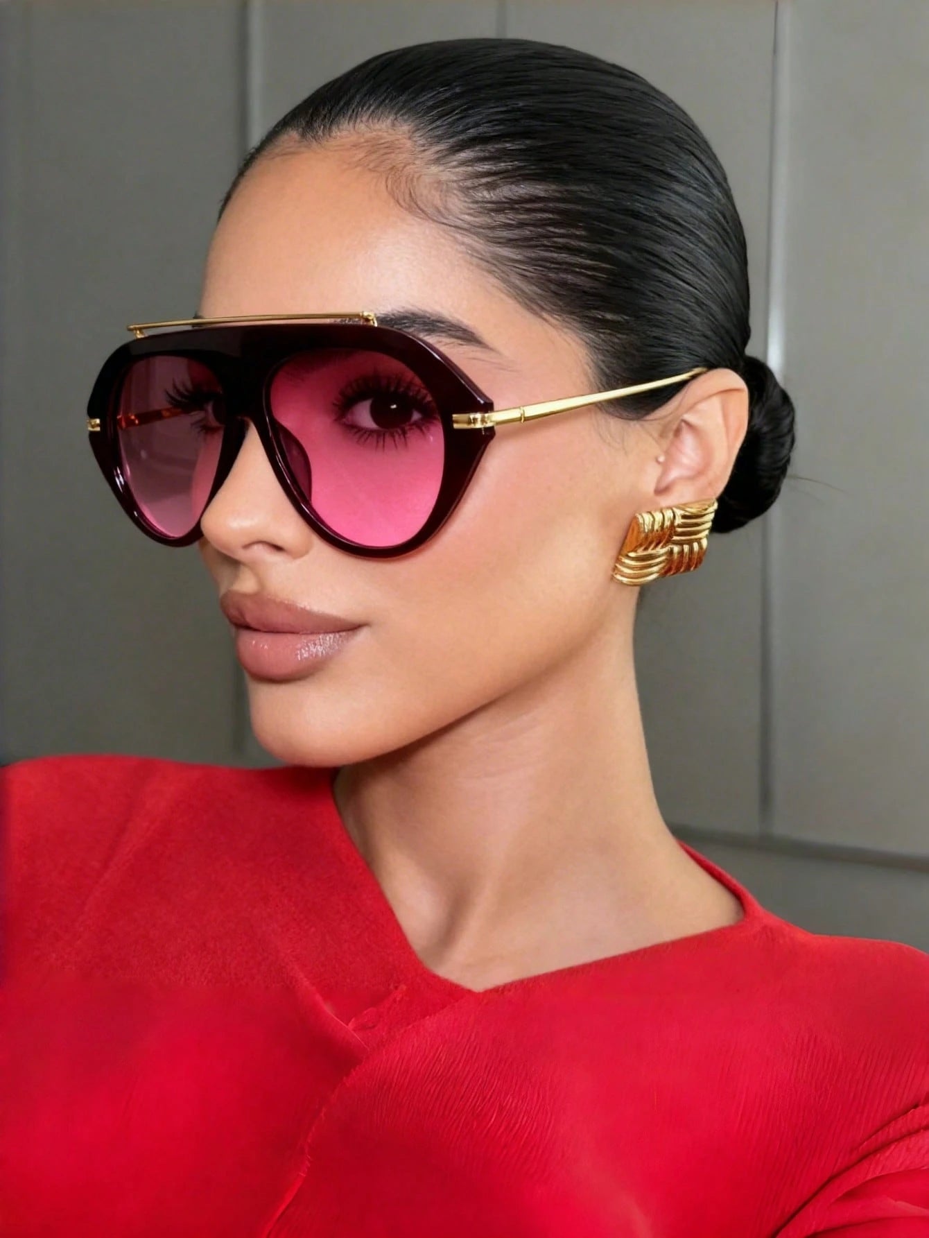 Crimson Luxe Geometric Statement Sunglasses
