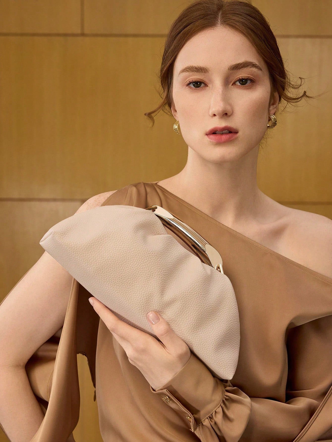 Soft Sculpted Clutch with Gold Handle