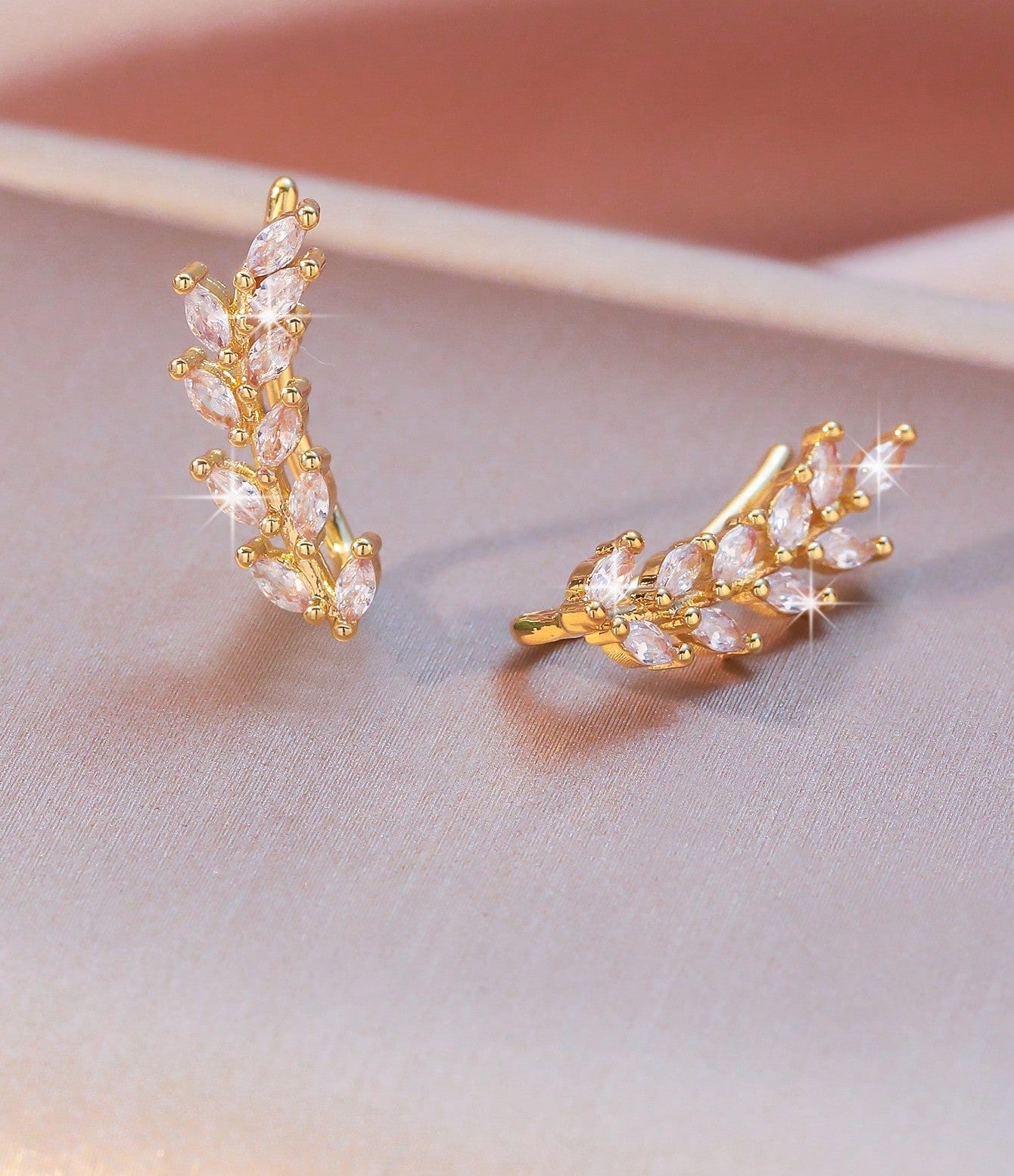 Elegant Leaf Cubic Zirconia Ear Climber Earrings