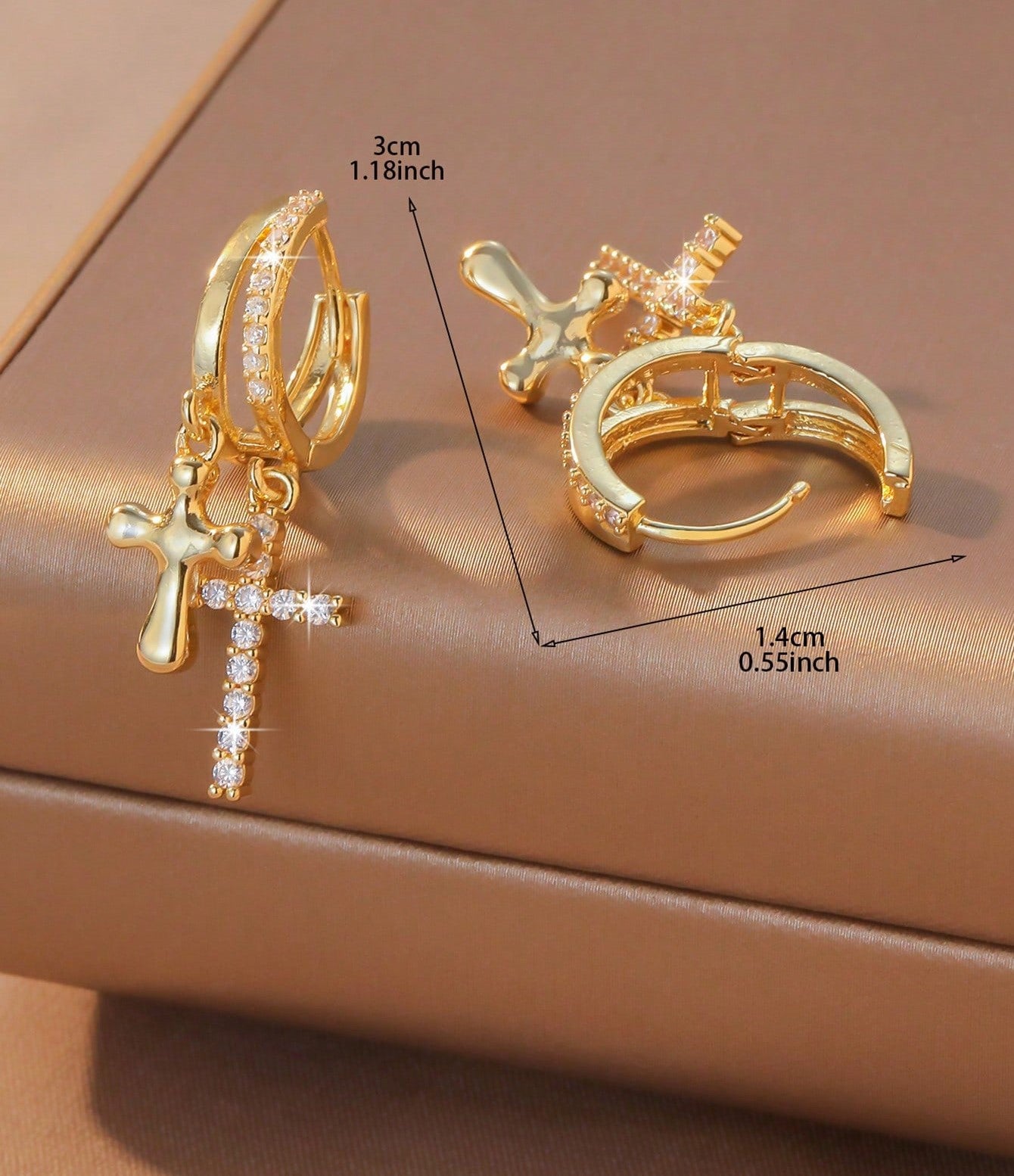 Vintage Cross Charm Cubic Zirconia Hoop Earrings