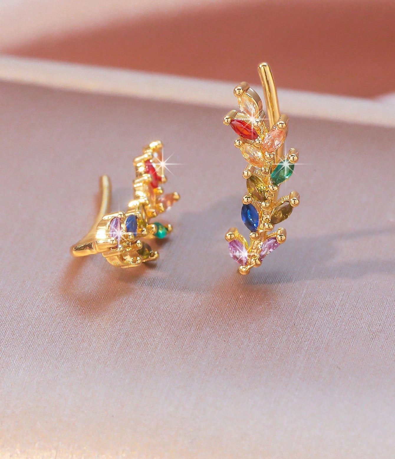 Elegant Leaf Cubic Zirconia Ear Climber Earrings