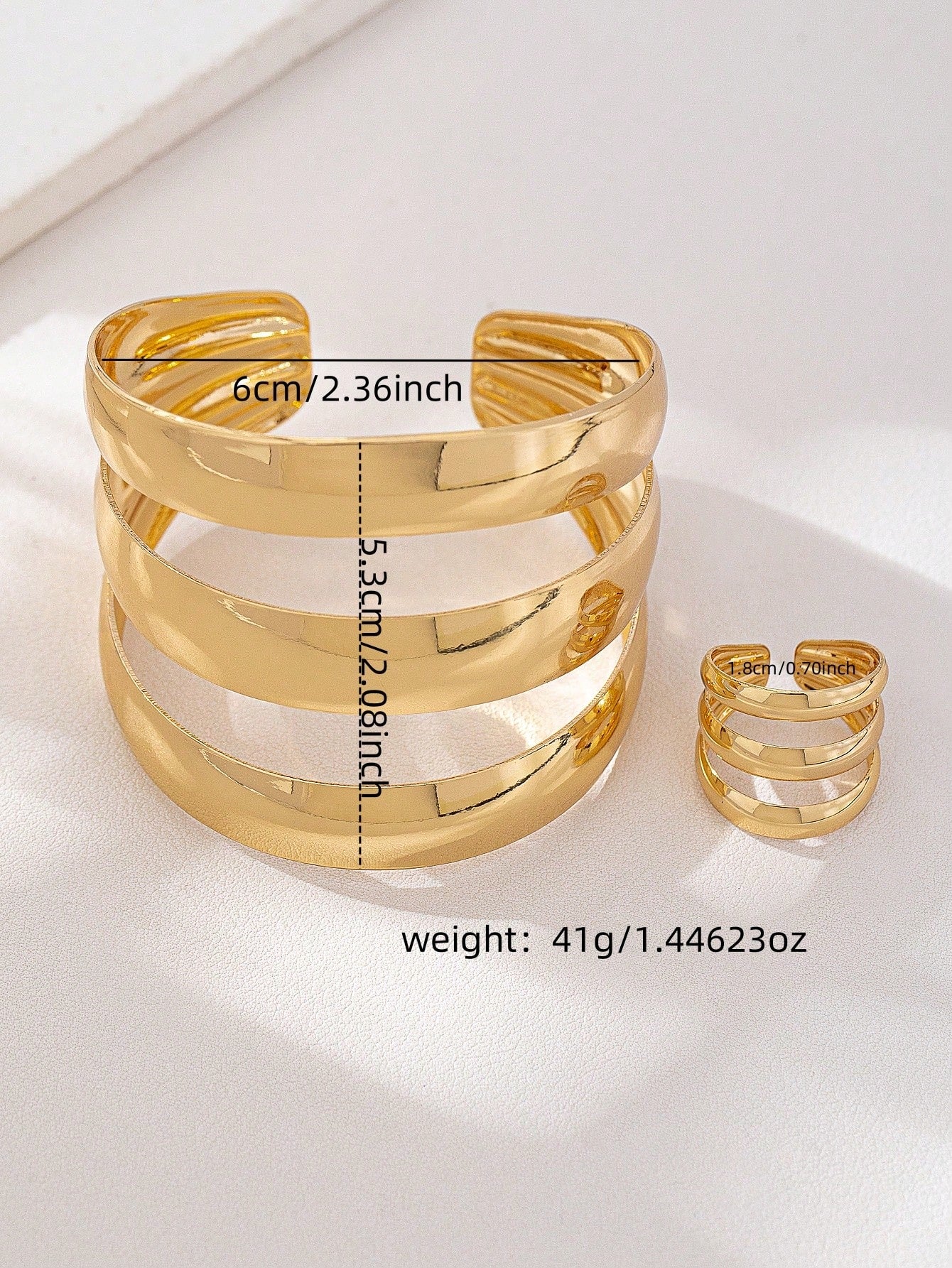 Modern Sculptural Gold-Plated Bracelet & Ring Set