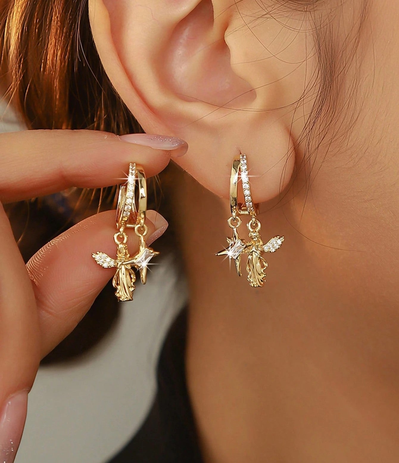 Angel Star Charm Cubic Zirconia Hoop Earrings