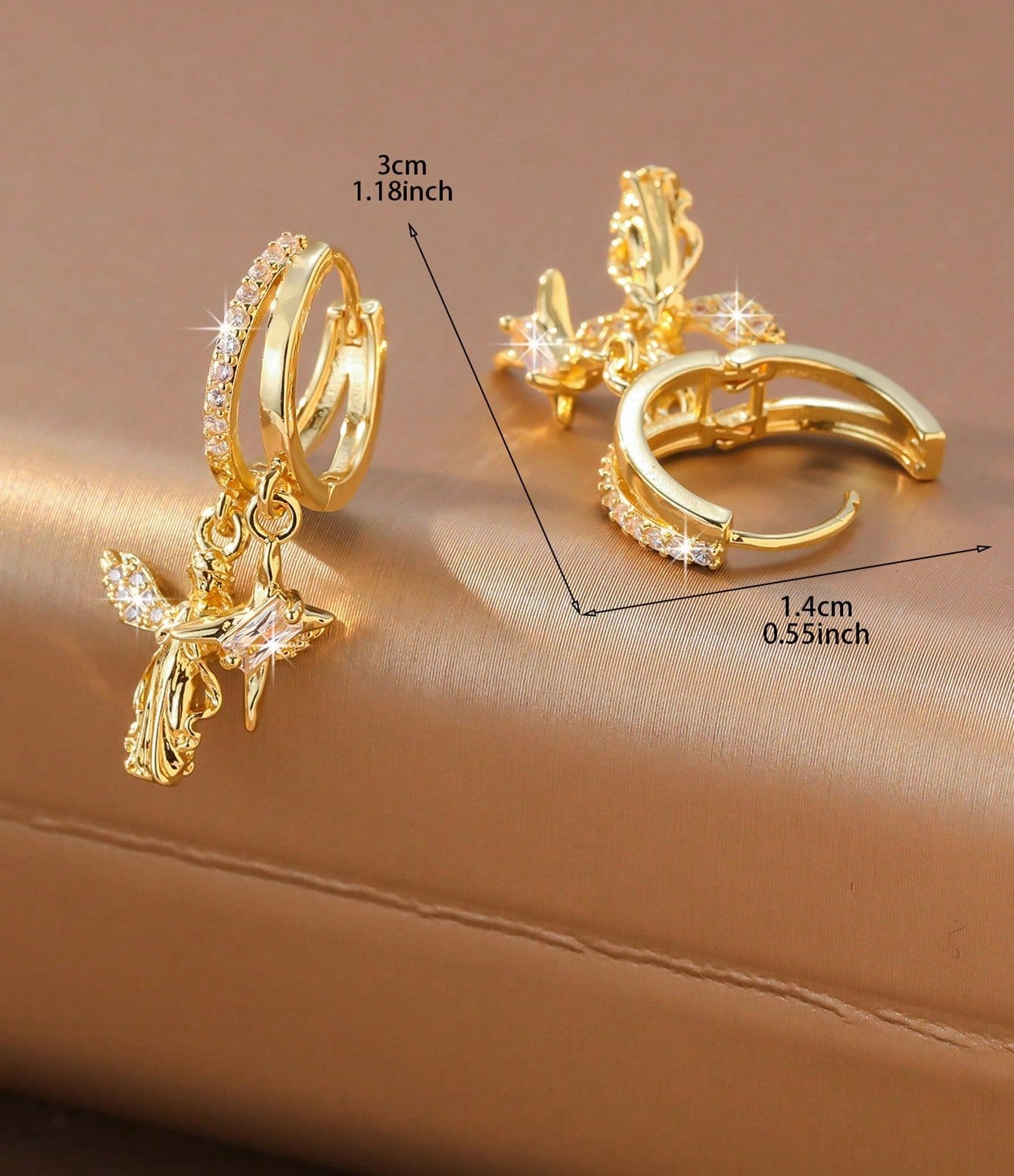 Angel Star Charm Cubic Zirconia Hoop Earrings