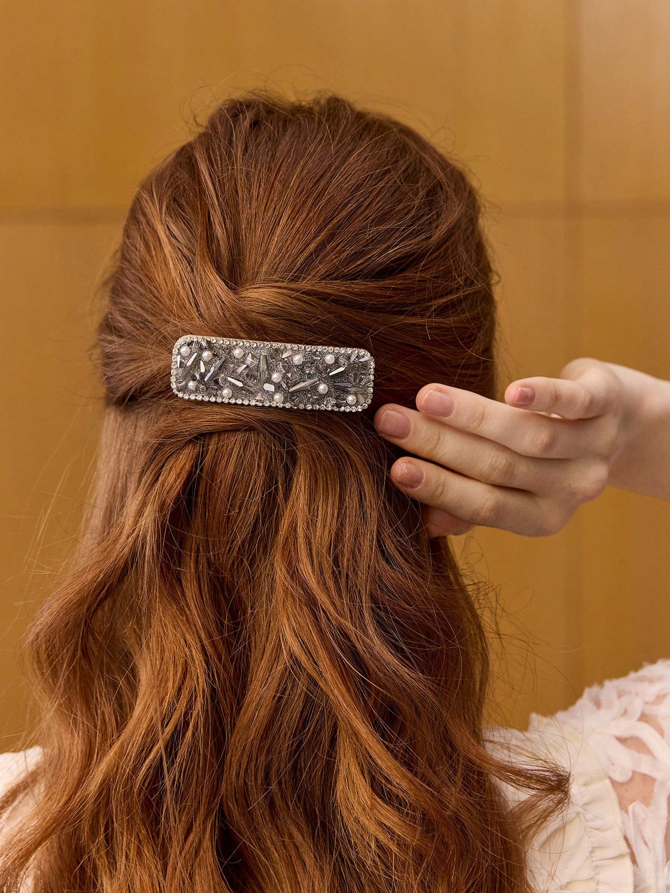 Crystal Embellished Pearl Hair Barrette