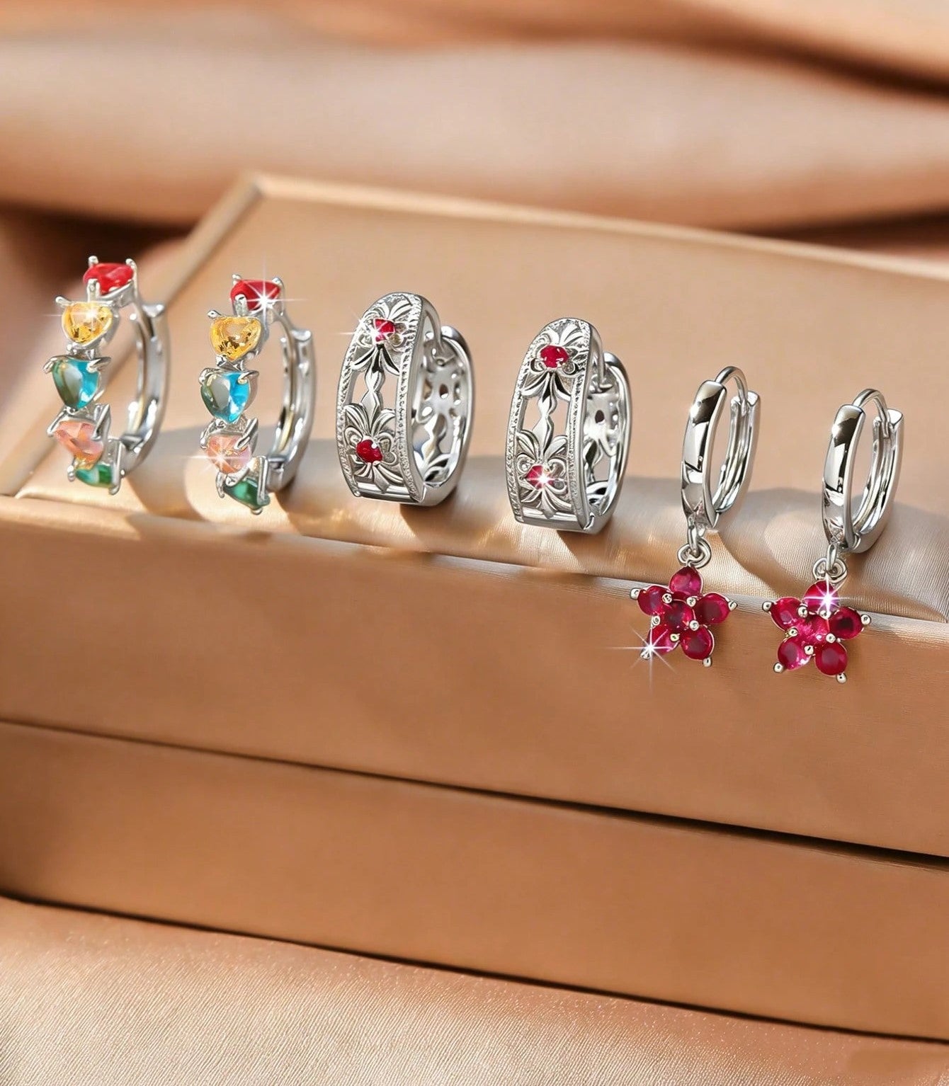 Floral Cubic Zirconia Hoop Earring Set